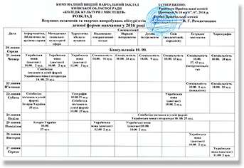 Розклад вступних випробувань для вступників на ДЕННУ форму навчання